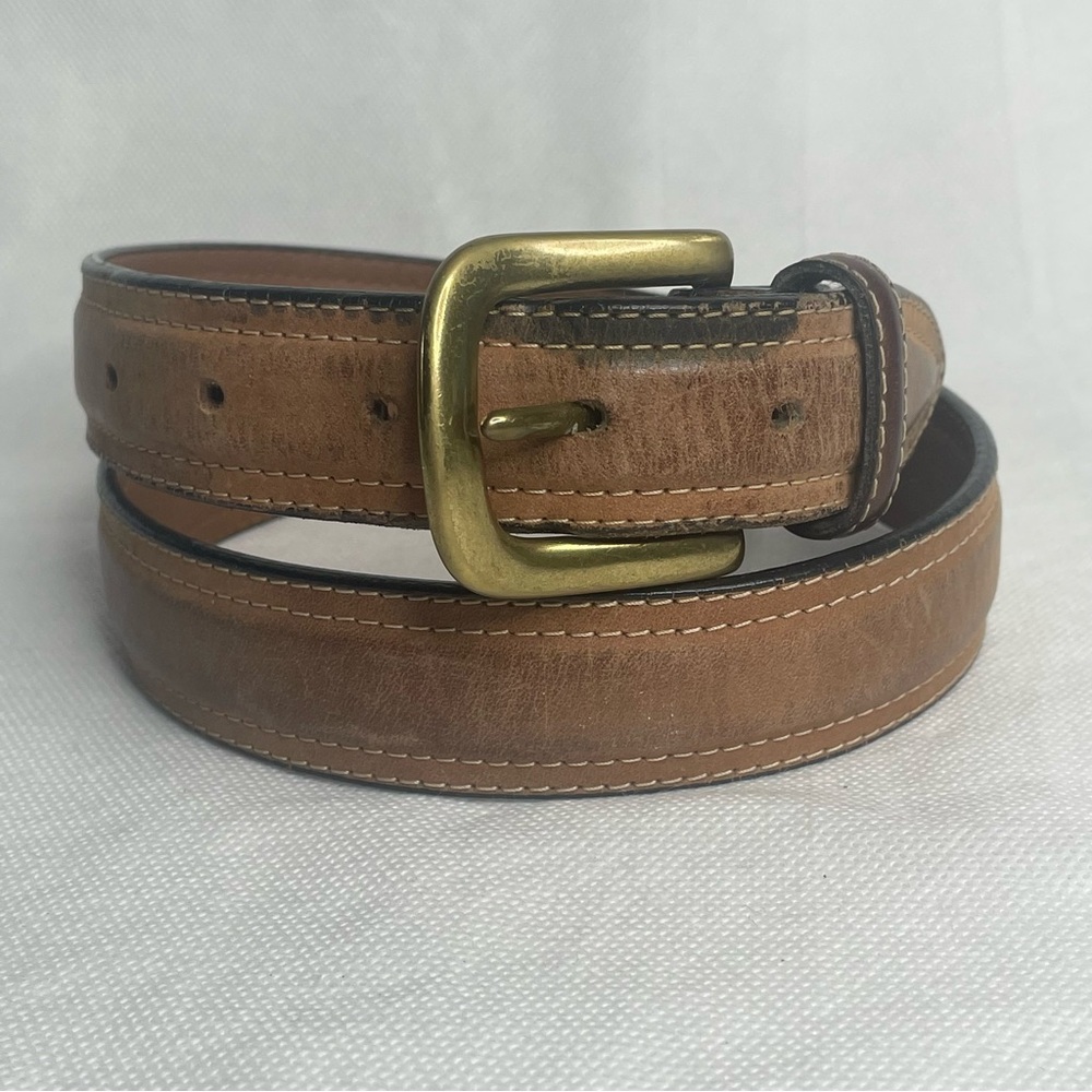 Colours Julian Alexander Distressed Belt Brown Leather Brass Dress Size 34 / 85